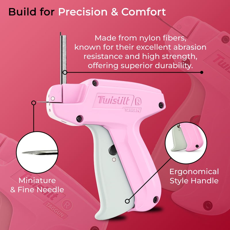 Twistilt Stitch Gun for Clothes (Quick Fix Tool, Not a Sewing Machine), Handheld Clothing Tag Gun for Quick Clothing Repairs Includes 6 Needles, 1000 Black & 1000 White Fasteners (Pink) - Image 4