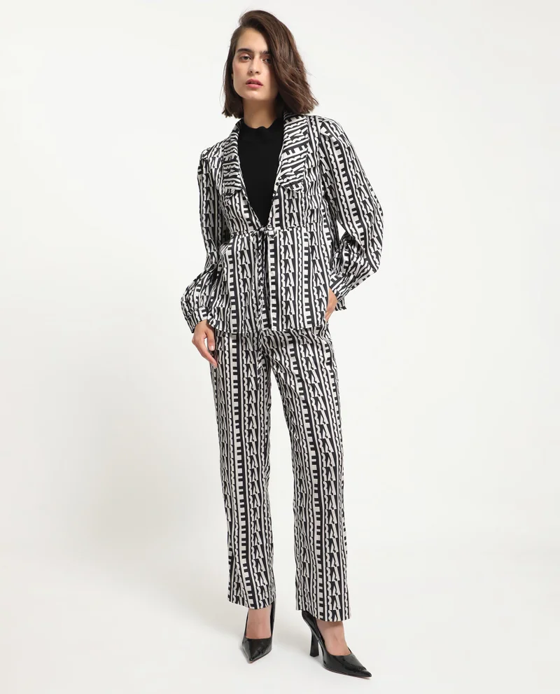 Rareism Women's Contemporary Geometric Wide Leg Trousers