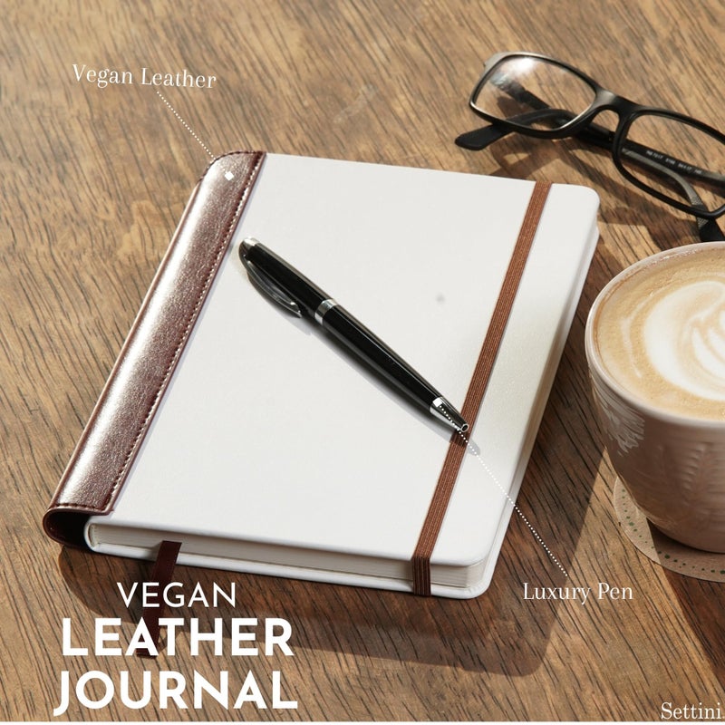 SETTINIÂ® Lined Journal - Modern White Journal for Writing Gift Set - Hardcover Vegan Leather, Includes Luxury Pen in a Unique Pen Holder, 192 Pages, 6 x 8.5 inches, Christmas Gifts - Image 4
