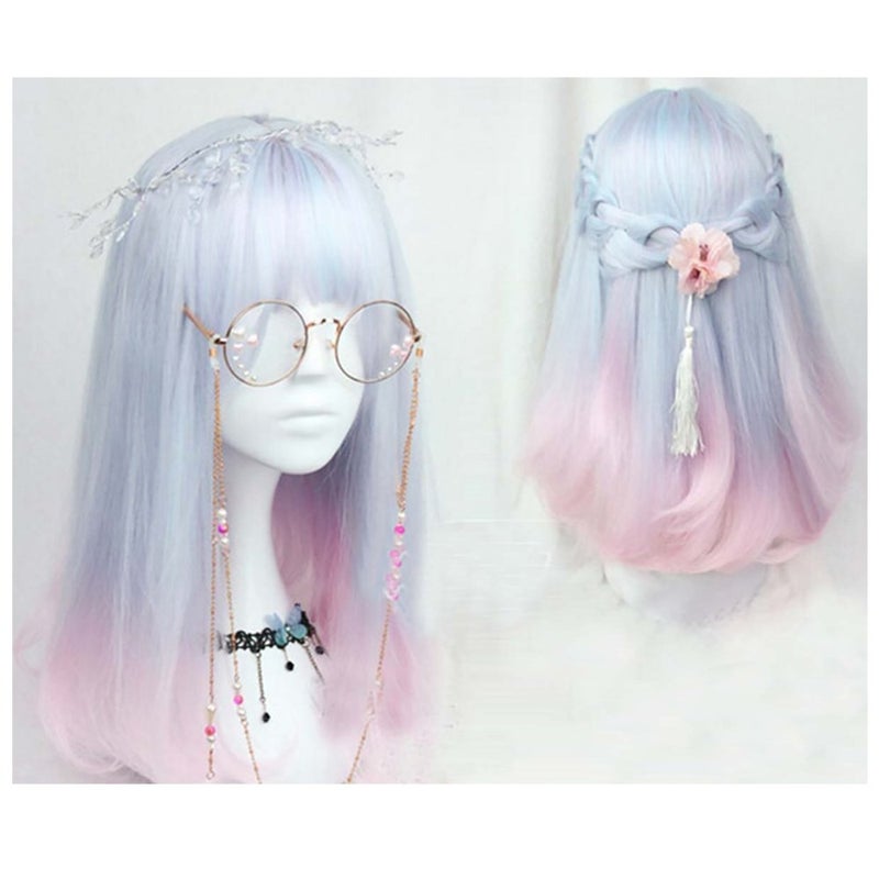 CHC FAIRY 18 inch soft sister Light blue pink color gradient COSPLAY wig Gals Japan Harajuku stylecap No headwear