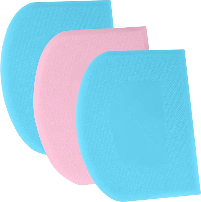 SURDOCA Dough Scraper Bench Scraper - 3P 9.5x6.1" Plastic Flexible Bowl Scraper, Sharp Edge & Angles Cake Scraper. Non-Slip Bakeware Decorating Tools Sculpting & Modeling Tools - Blue+Pink+Blue - Image 1