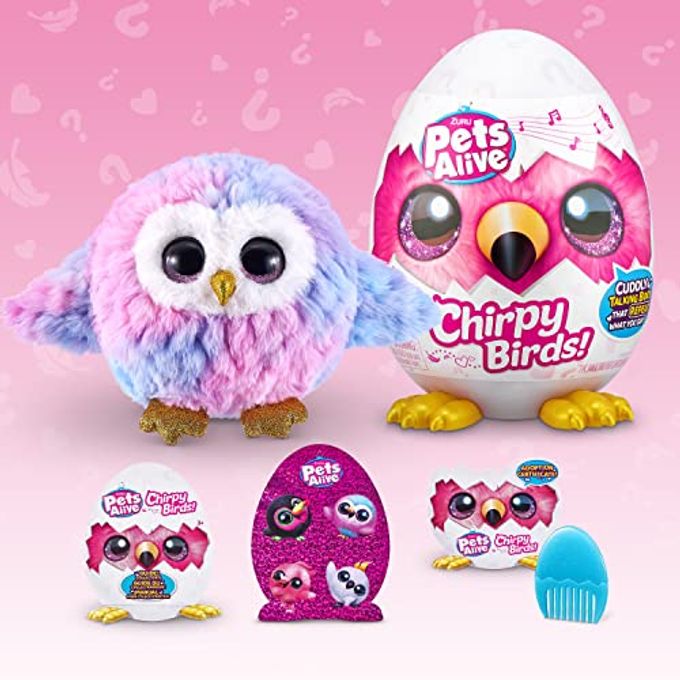 Pets Alive Chirpy Birds (OWL) by ZURU, Electronic Pet That Speaks, Giant Surprise Egg, Stickers, Comb, Fluffy Clay, Bird Animal Plush for Girls - Image 3