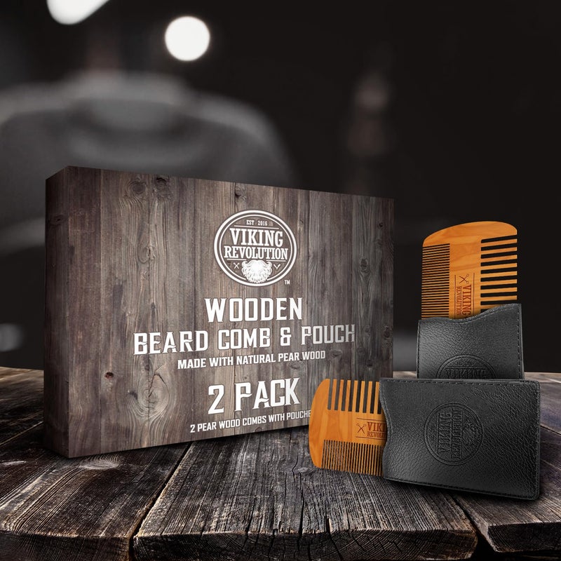 Viking Revolution Wooden Beard Comb & Case, Dual Action Fine & Coarse Teeth, Perfect for use with Balms and Oils, Top Pocket Comb for Beards & Mustaches (2 Pack) - Image 4