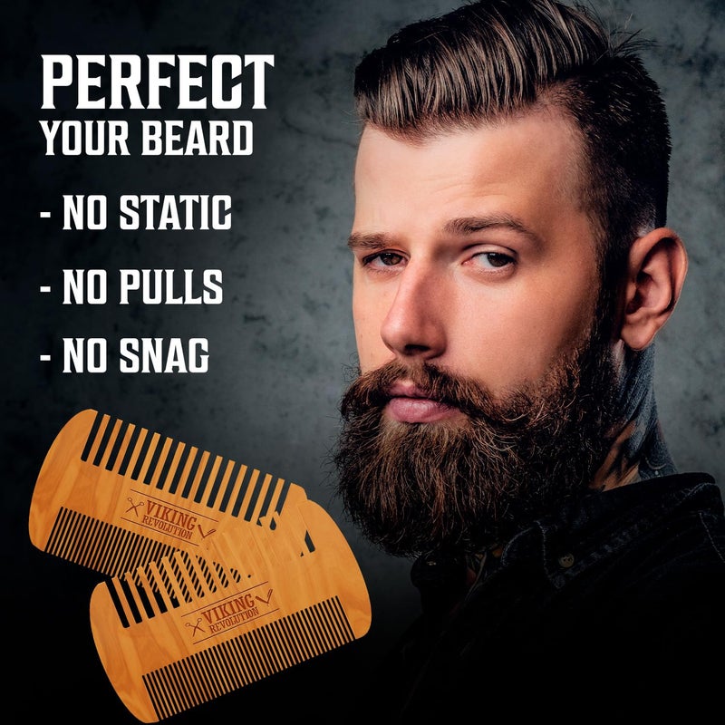 Viking Revolution Wooden Beard Comb & Case, Dual Action Fine & Coarse Teeth, Perfect for use with Balms and Oils, Top Pocket Comb for Beards & Mustaches (2 Pack) - Image 5