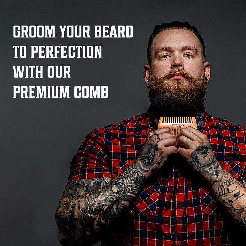 Viking Revolution Wooden Beard Comb & Case, Dual Action Fine & Coarse Teeth, Perfect for use with Balms and Oils, Top Pocket Comb for Beards & Mustaches (2 Pack) - Image 3