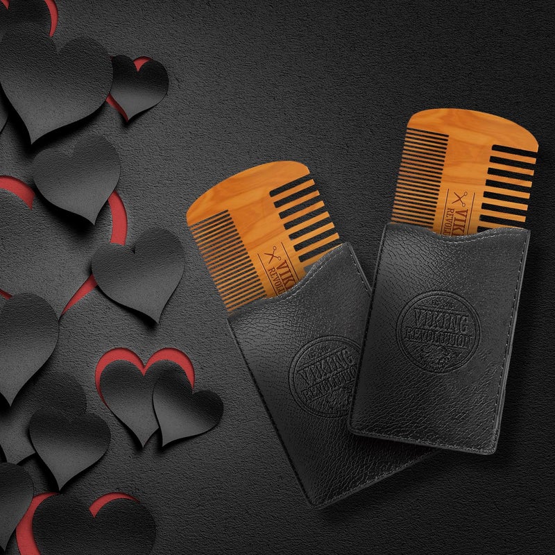 Viking Revolution Wooden Beard Comb & Case, Dual Action Fine & Coarse Teeth, Perfect for use with Balms and Oils, Top Pocket Comb for Beards & Mustaches (2 Pack) - Image 2