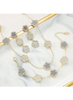 Generic Cross-Border Double-Sided Four-Leaf Clover Necklace Luxurious Fashionable Fresh Sweet Floral Pendant Lockbone Chain Necklace For gray four-leaf clover 