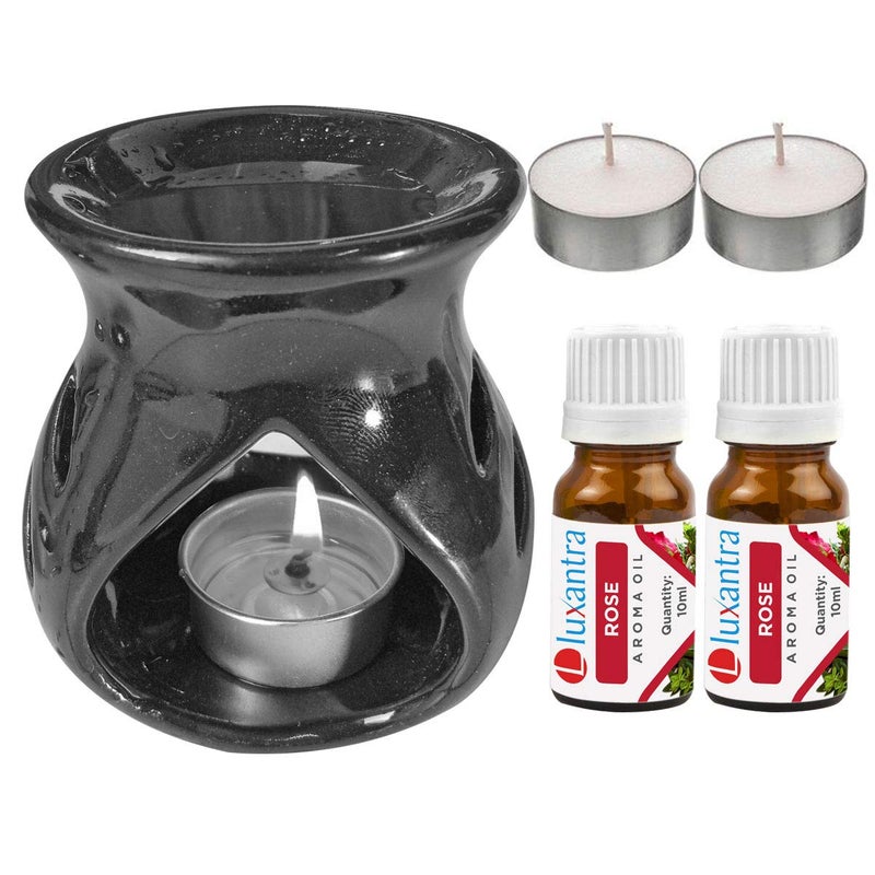 Luxantra Luxantra Ceramic Aroma Diffuser Oil Burner with 2 Rose Aroma Oil with 2 Tlight Candle Free for Home Office Hotel Spa - Image 1