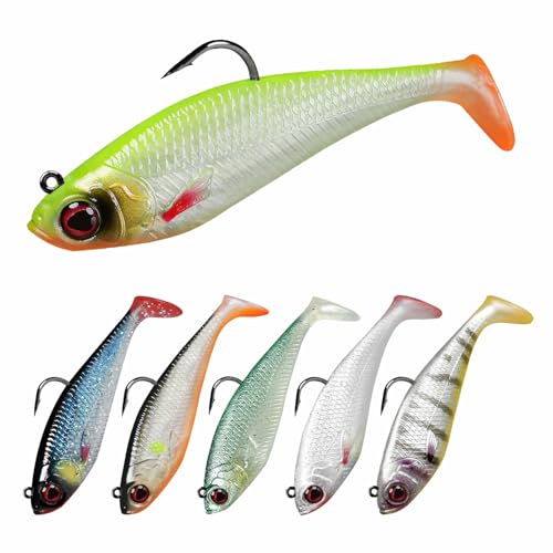 TRUSCEND Pre-Rigged Fishing Jigs, Super Durable Bass Fishing Lures, Well-Made Lifelike Soft Shad Swimbait, MarshSwamp Fishing Lure for Trout Crappie Walleye - Image 1