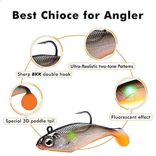 TRUSCEND Pre-Rigged Fishing Jigs, Super Durable Bass Fishing Lures, Well-Made Lifelike Soft Shad Swimbait, MarshSwamp Fishing Lure for Trout Crappie Walleye - Image 2