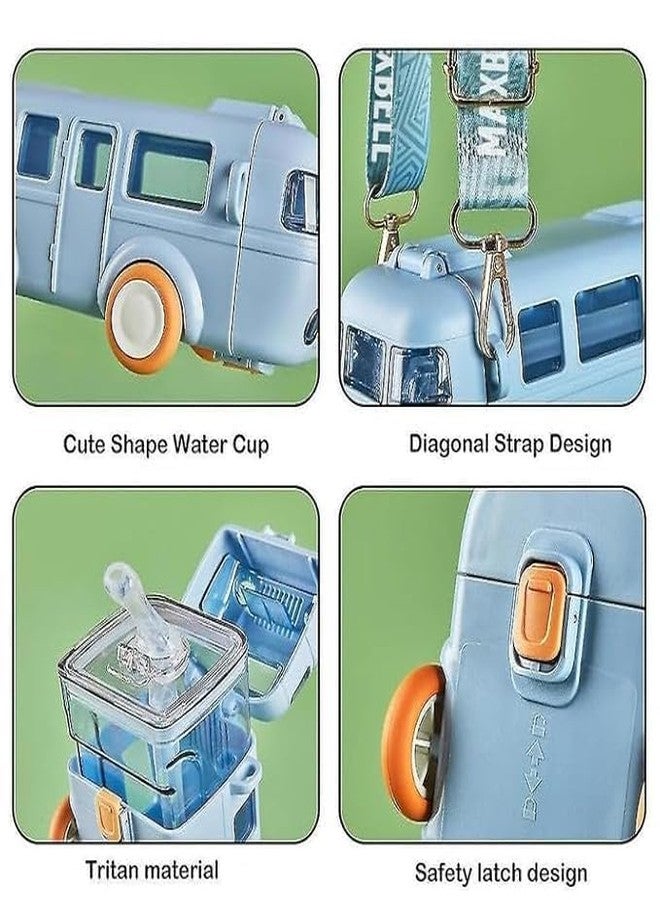 HRDR 500ml Kids Water Bottles with Straw and Shoulder Strap,Removable Bus Shape Water Bottle,Leakproof Portable Kids Cartoon Water Bottle with Stickers Cleaning Brush for Boys Girls School - Image 5