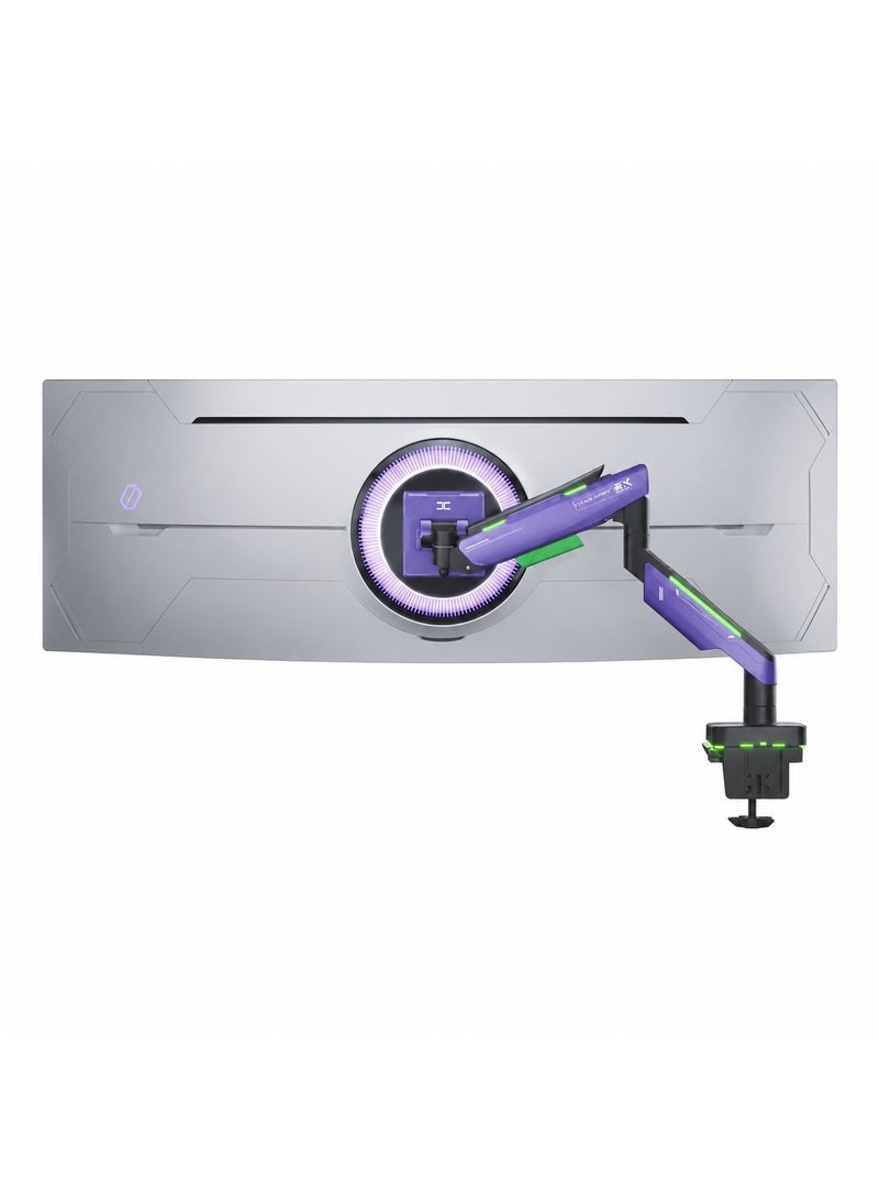 Humanex Gaming Monitor Arm, Heavy Duty Single Monitor Desk Mount for 17–49″ Large & Ultrawide Screens, Supports up to 20 kg, Full-Motion Tilt, Swivel & 360° Rotation, 20-Mode RGB Lighting, VESA 75×75 / 100×100, Built-In Cable Management, C-Clamp & Grommet – Humanex Premium Professional, Model T18-1X, Matte Black & Dark Purple - Image 1