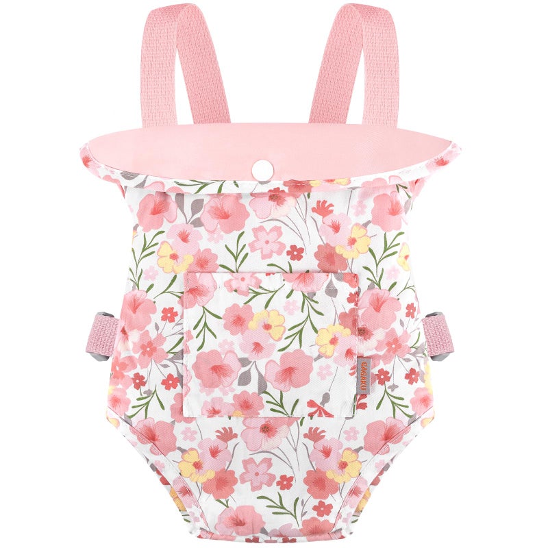 GAGAKU GAGAKU Baby Doll Carrier for Little Girls Baby Carrier for Dolls Reborn Baby Doll Carrier Toddlers 1-3 Years Old Babydoll Carrier - Pink Rose of Sharon  - Image 1