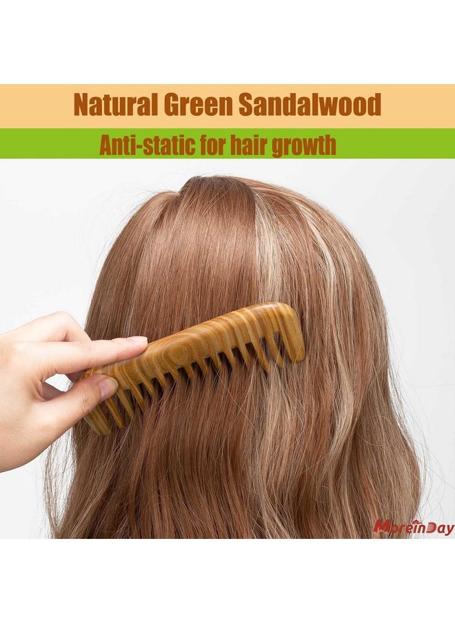 Moreinday - Wooden Comb For Hair Growth, Wood Comb For Women, Wooden Wide Tooth Comb For Women, Wooden Hair Comb For Men - Green Sandalwood - Image 1