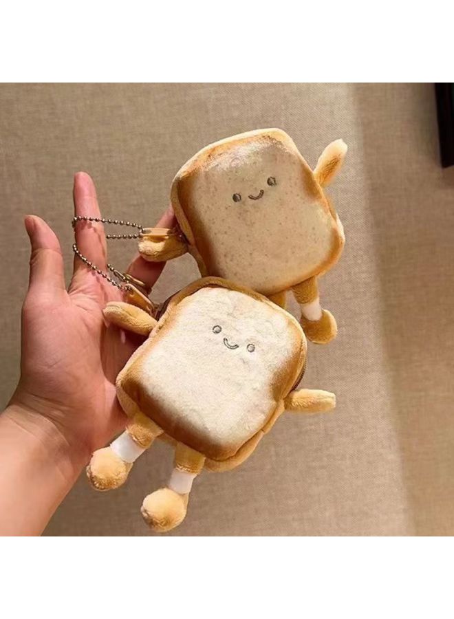 Korean Style Suitable Ins Cute Expression Toast Coin Purse Pendant Plush Storage Bag Japanese Style Creative Women's Small Wallet-Specifications:with Bead Chain - Image 2