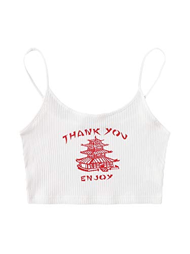 Floerns Women's Sleeveless Camisole Letter Print Crop Cami Top A White M - Image 1