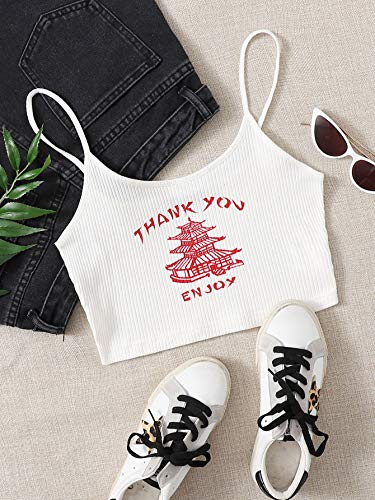 Floerns Women's Sleeveless Camisole Letter Print Crop Cami Top A White M - Image 5