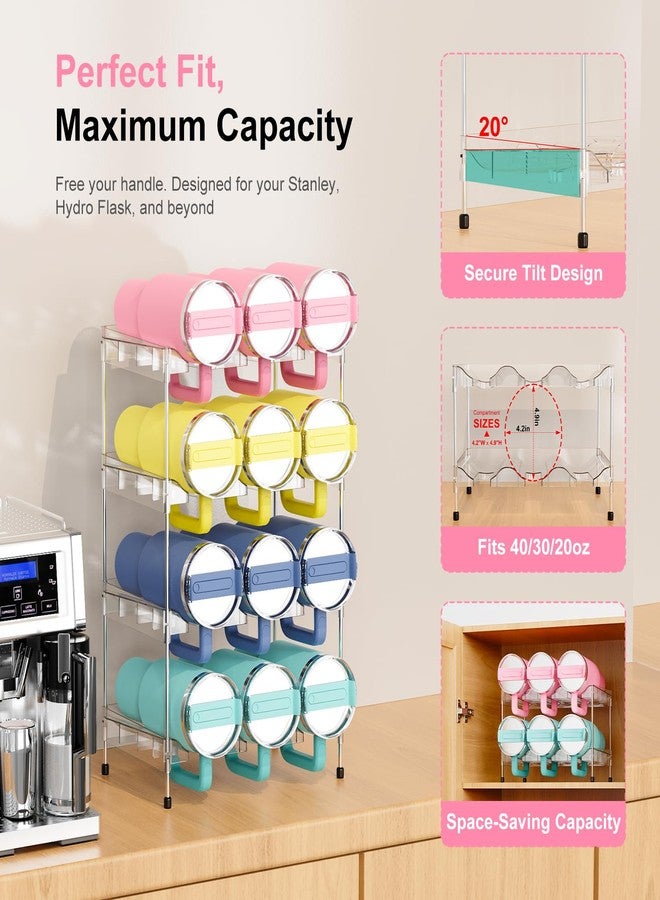 JYPS Reusable Stackable with Handle Compartment Water Bottle Tumbler Organizer for Stanley 40oz with Handle Cup, Stanley Accessories for Pantry, Cabinet & Kitchen Organization and Storage,4 Tier Hold 12 - Image 3