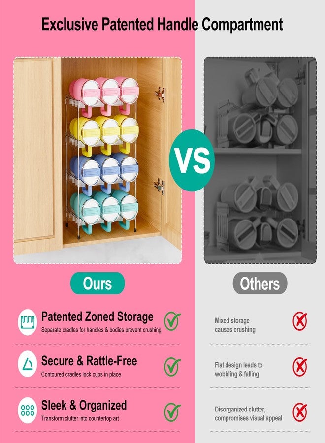 JYPS Reusable Stackable with Handle Compartment Water Bottle Tumbler Organizer for Stanley 40oz with Handle Cup, Stanley Accessories for Pantry, Cabinet & Kitchen Organization and Storage,4 Tier Hold 12 - Image 2