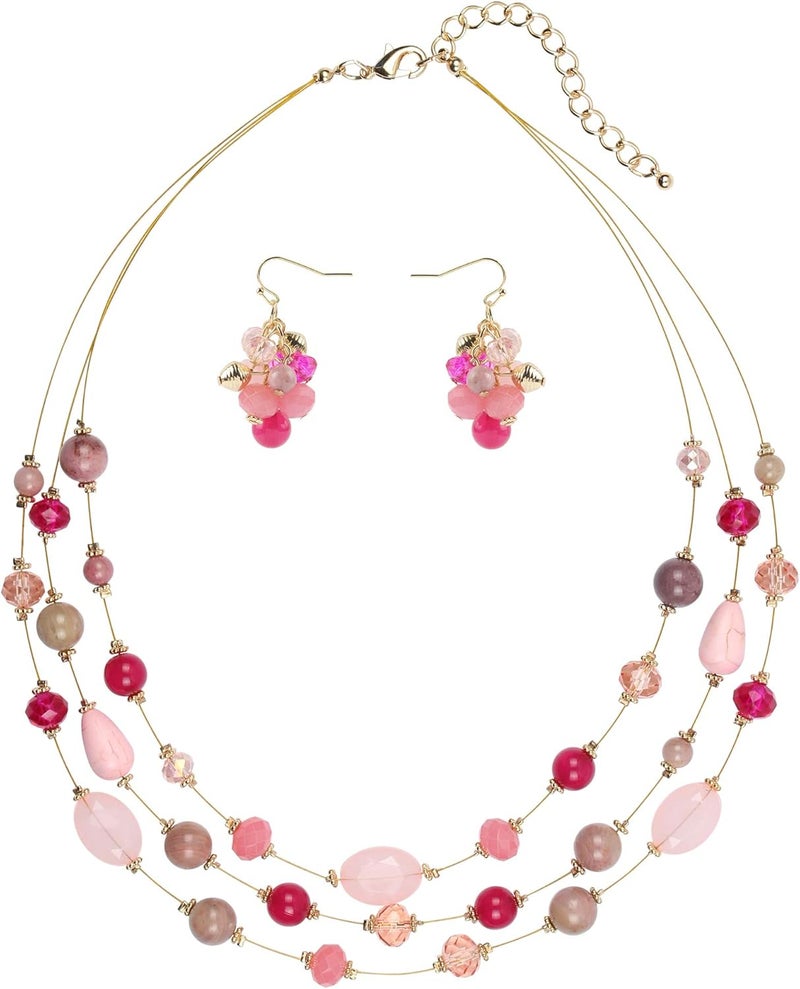 Coiris 3 Layers Illusion Wire Beaded Statement 19.5" Necklace for Women - Image 1