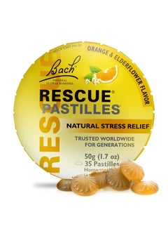 RESCUE Bach RESCUE PASTILLES, Orange and Elderflower Flavor, Natural Stress Relief Lozenges, Homeopathic Flower Essence, Vegetarian, Gluten & Sugar-Free, Holiday Stocking Stuffer, 35 Count  - Image 1
