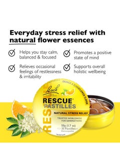 RESCUE Bach RESCUE PASTILLES, Orange and Elderflower Flavor, Natural Stress Relief Lozenges, Homeopathic Flower Essence, Vegetarian, Gluten & Sugar-Free, Holiday Stocking Stuffer, 35 Count  - Image 2