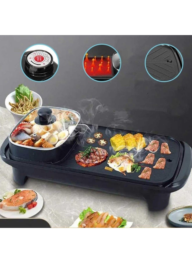 2 in 1 Grill Hot Pot Multifunctional Indoor Teppanyaki Korean BBQ Capacity for 2-5 People - Image 3