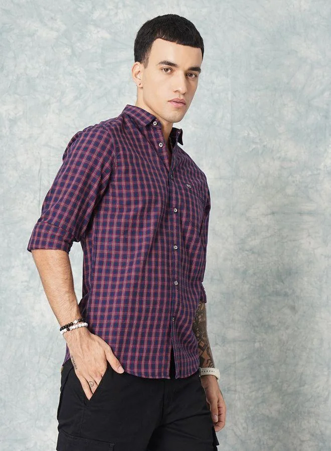 The Indian Garage Co Men Slim Fit Checkered Full Sleeves Spread Collar Casual Shirt