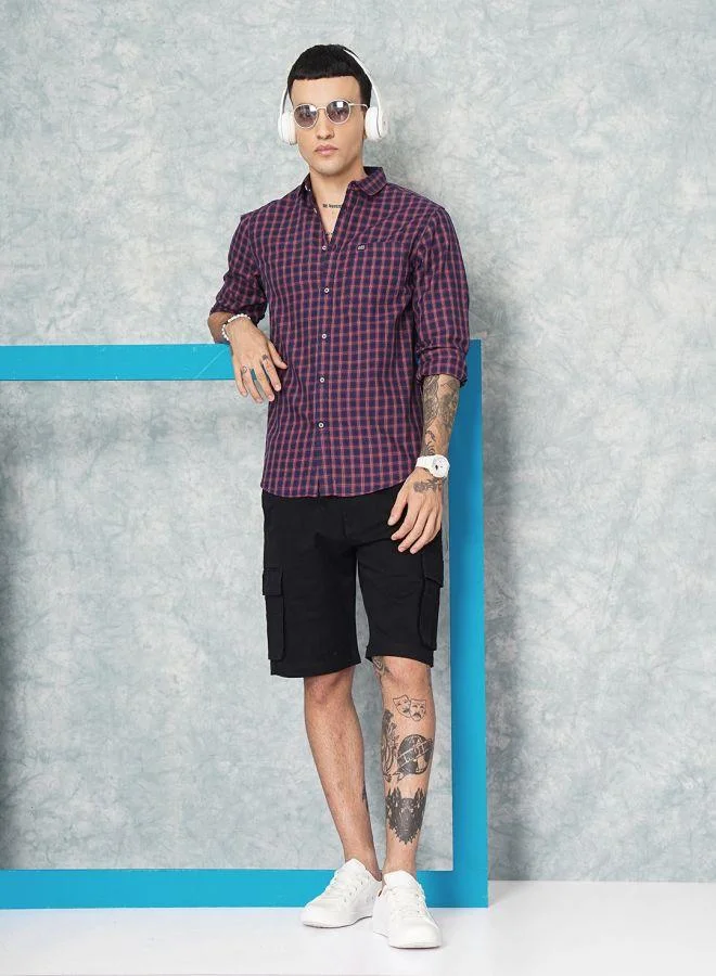 The Indian Garage Co Men Slim Fit Checkered Full Sleeves Spread Collar Casual Shirt