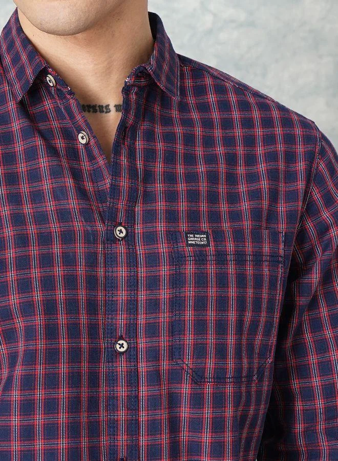 The Indian Garage Co Men Slim Fit Checkered Full Sleeves Spread Collar Casual Shirt