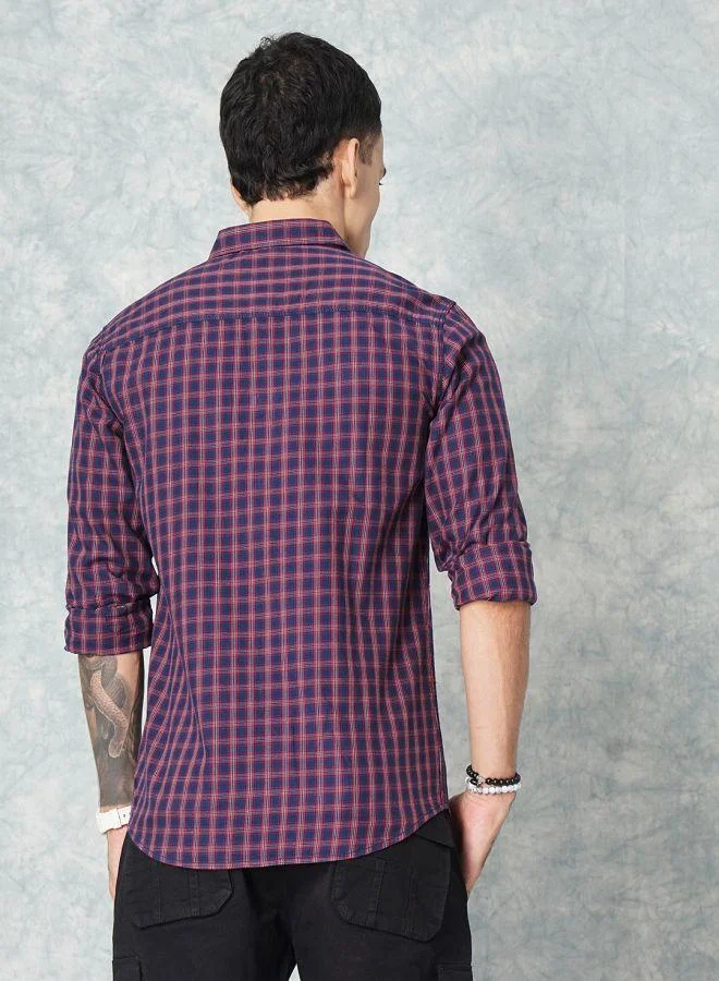 The Indian Garage Co Men Slim Fit Checkered Full Sleeves Spread Collar Casual Shirt