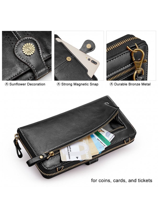 S-ZONE S-ZONE Wristlet Wallets for Women Crossbody Cell Phone Purse RFID Blocking Vegan Leather Clutch Purses with 2 Straps  - Image 4