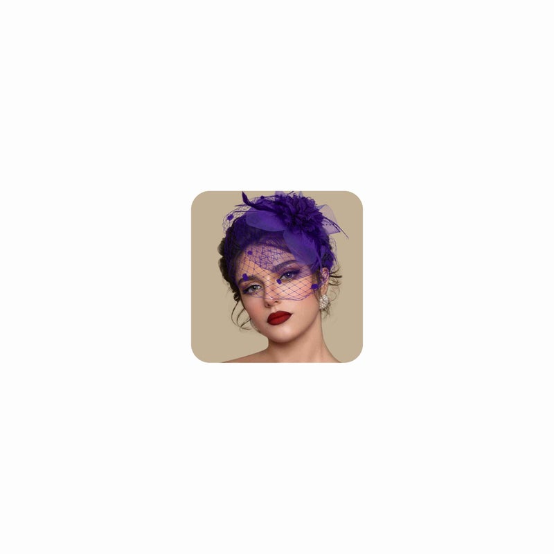 Masedy Fascinators Hats for Women Tea Party Hat Feather Mesh Headband Vintage Hat Lace Headwear Veil Hair Clip Church Purple - Image 1