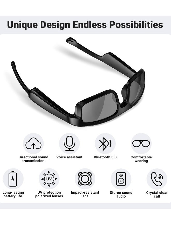Topleo Smart Glasses, Polarized Bluetooth Sunglasses, Built-in Mic and Speakers, Voice Assistant, UV Protection Audio Sun Glass  - Image 4