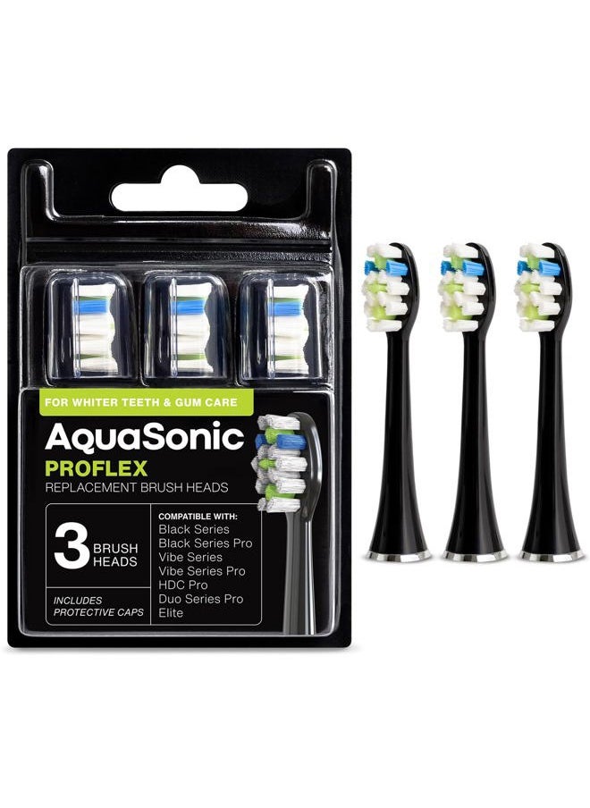 Aquasonic - AquaSonic Proflex Replacement Brush Heads | for Whiter Teeth & Gum Care | Compatible with Many AquaSonic Toothbrush Handles (3 Pack Black) - Image 1