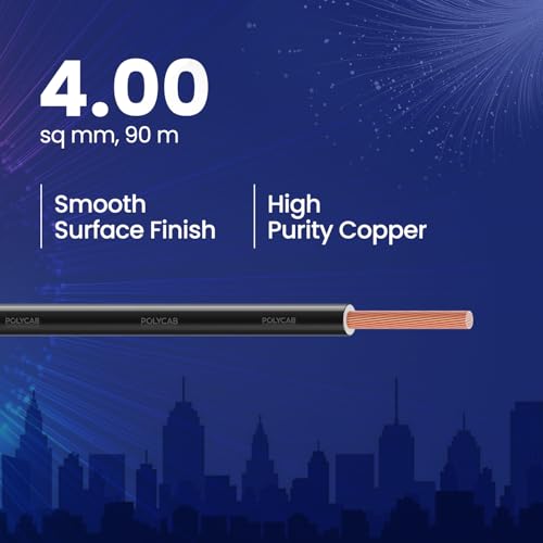 Polycab Suprema 4 sqmm Electron beam technology housewire|405C heat withstand capacity| No melt-No drip PVC insulation| 60 years product life|85% higher current carrying capacity|90M coil【Black】 - Image 2