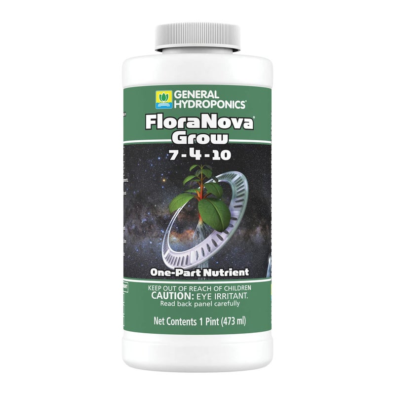 General Hydroponics FloraNova Grow 7-4-10, Robust Strength of Dry Fertilizer But in Rapid Liquid Form, Use for Hydroponics, Soilless Mixtures, Containers & Garden Grown Plants, 1-Pint