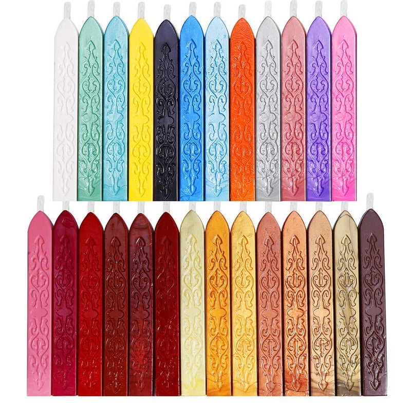 Anezus 26Pcs Antique Sealing Wax Sticks with Wicks for Postage Letter Retro Vintage Wax Seal Stamp Assorted Colors - Image 3