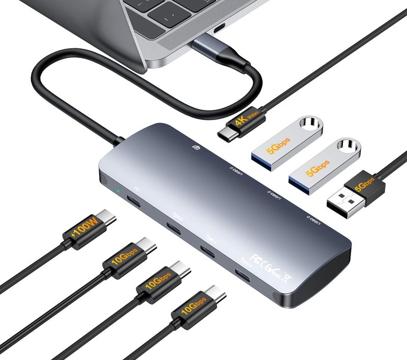 Rytaki Pro USB C Hub 10Gbps, USB C Splitter with 4K@60Hz Video Output, 100W PD Charging, Data Transfer, USB4 Multiport Dongle Adapter Extender for MacBook Pro/Air, iPad Pro, Dell, HP and More Type C Devices - Image 1