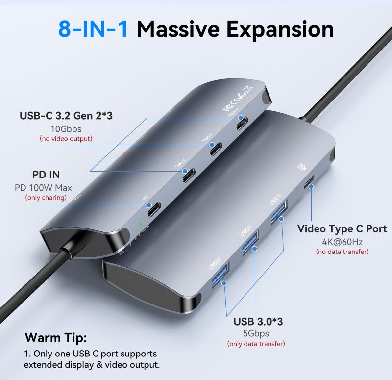 Rytaki Pro USB C Hub 10Gbps, USB C Splitter with 4K@60Hz Video Output, 100W PD Charging, Data Transfer, USB4 Multiport Dongle Adapter Extender for MacBook Pro/Air, iPad Pro, Dell, HP and More Type C Devices - Image 2