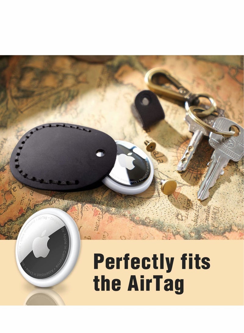 Captaintech Airtag Leather Case Cover, KASTWAVE Portable Handmade Genuine Leather AirTags Tracker Holder with Keychain Protective Case Cover Compatible for AirTag Brown - Image 3
