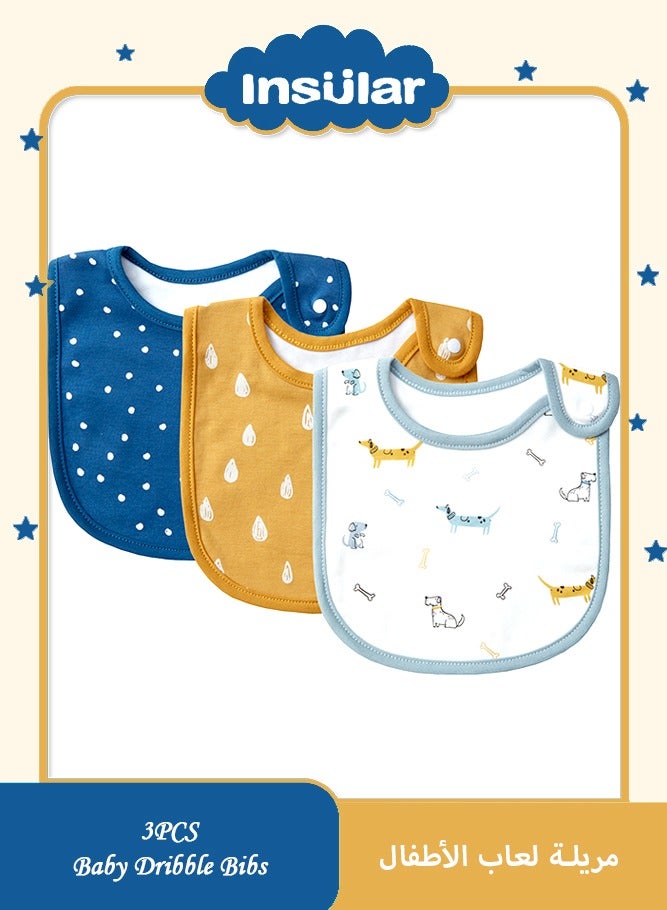 insular 3 Pack 100% Cotton Baby Bibs, Bandana Drool Bibs Unisex for Boys and Girls Teething and Drooling Use (Multicolour) - Image 1