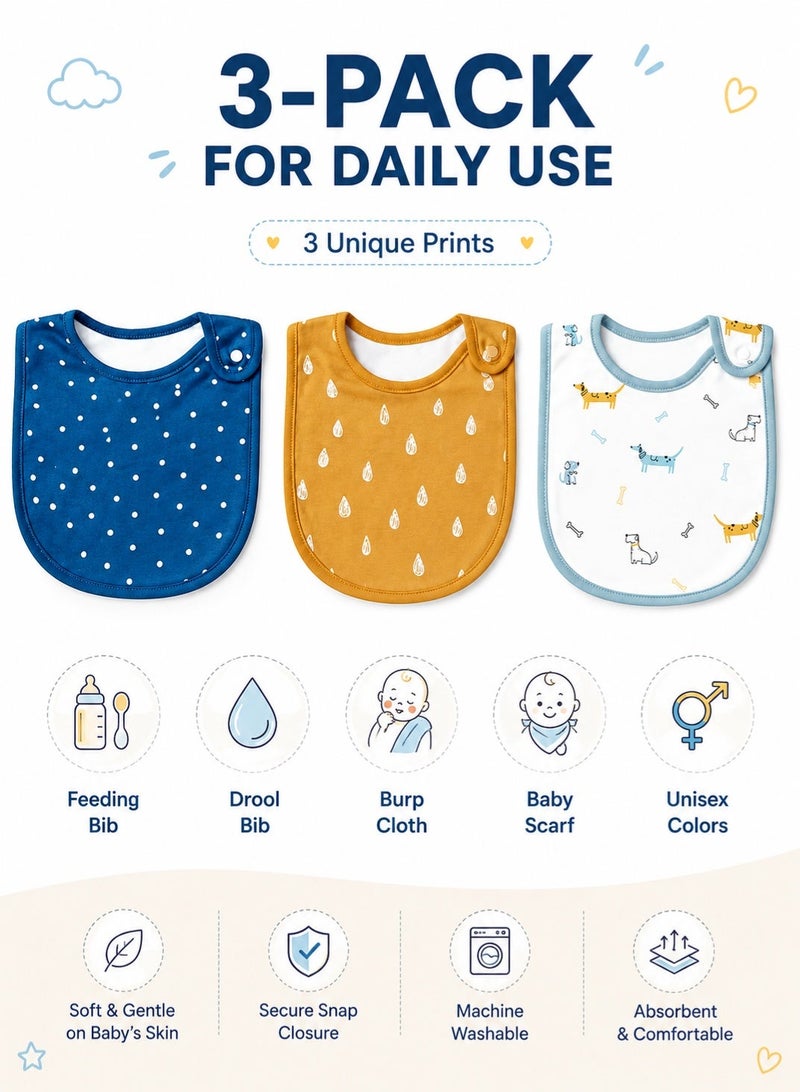 insular 3 Pack Baby Bibs, 100% Cotton Drool Bibs for Newborns and Infants, Soft Absorbent Teething Bibs, Adjustable Snap Feeding Bibs, Unisex Baby Bandana Bibs for Boys and Girls, Machine Washable - Image 5