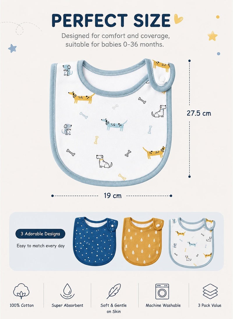 insular 3 Pack Baby Bibs, 100% Cotton Drool Bibs for Newborns and Infants, Soft Absorbent Teething Bibs, Adjustable Snap Feeding Bibs, Unisex Baby Bandana Bibs for Boys and Girls, Machine Washable - Image 2