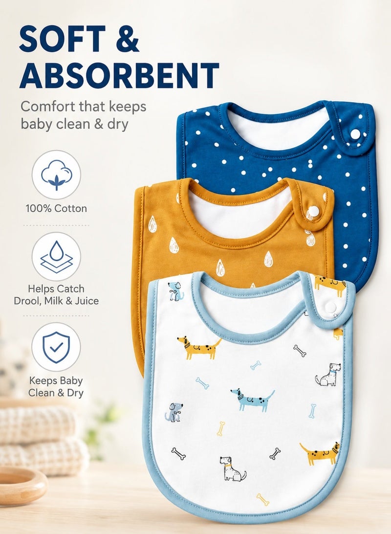 insular 3 Pack Baby Bibs, 100% Cotton Drool Bibs for Newborns and Infants, Soft Absorbent Teething Bibs, Adjustable Snap Feeding Bibs, Unisex Baby Bandana Bibs for Boys and Girls, Machine Washable - Image 3