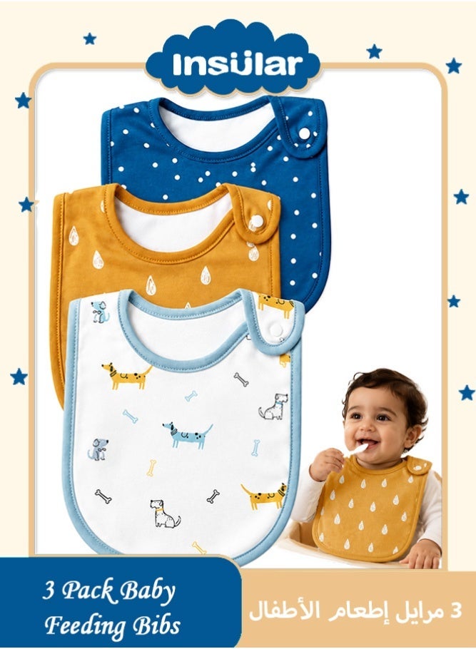 insular 3 Pack Baby Bibs, 100% Cotton Drool Bibs for Newborns and Infants, Soft Absorbent Teething Bibs, Adjustable Snap Feeding Bibs, Unisex Baby Bandana Bibs for Boys and Girls, Machine Washable - Image 1