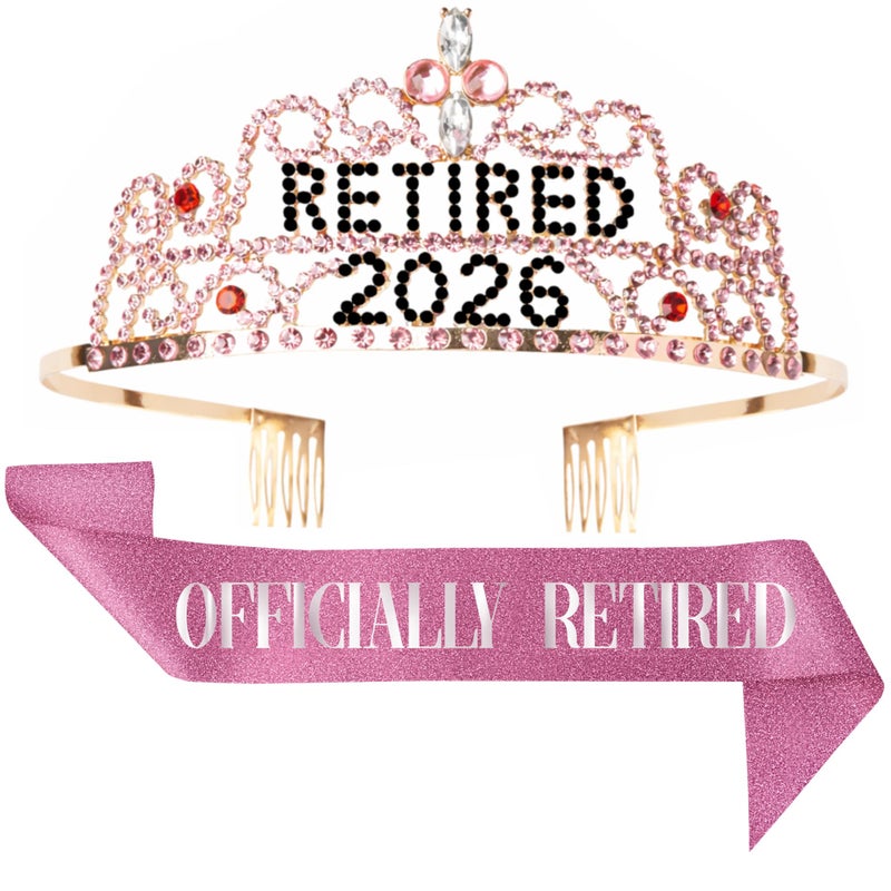 JPACO 2026 Retirement Tiara Sash Officially Retired Sash Crown for Parties Events Gifts Favors and Decorations 2026 Pink - Image 2