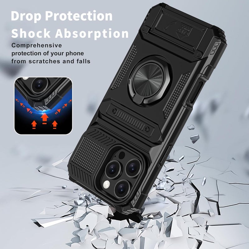 NALACAL حافظة محفظة لجهاز iPhone 16 Pro Max، مع حامل بطاقات [تخزين بطاقتين] حلقة دوارة 360 درجة كحامل قابل للطي، حماية قوية من السقوط، حافظة محفظة للهاتف لجهاز iPhone 16 Pro Max، للرجال والنساء، مقاس 6.9 بوصة، أسود - Image 5