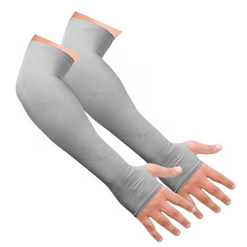 SNMMIFER UV Protection Arm Sleeves with Thumb Holes, Nylon Sun Protection Hand Cover for Running and Cycling, Unisex (1 Pair-Grey) - Image 1