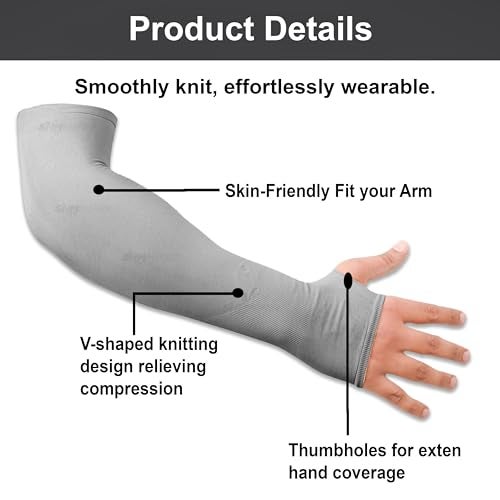 SNMMIFER UV Protection Arm Sleeves with Thumb Holes, Nylon Sun Protection Hand Cover for Running and Cycling, Unisex (1 Pair-Grey) - Image 4